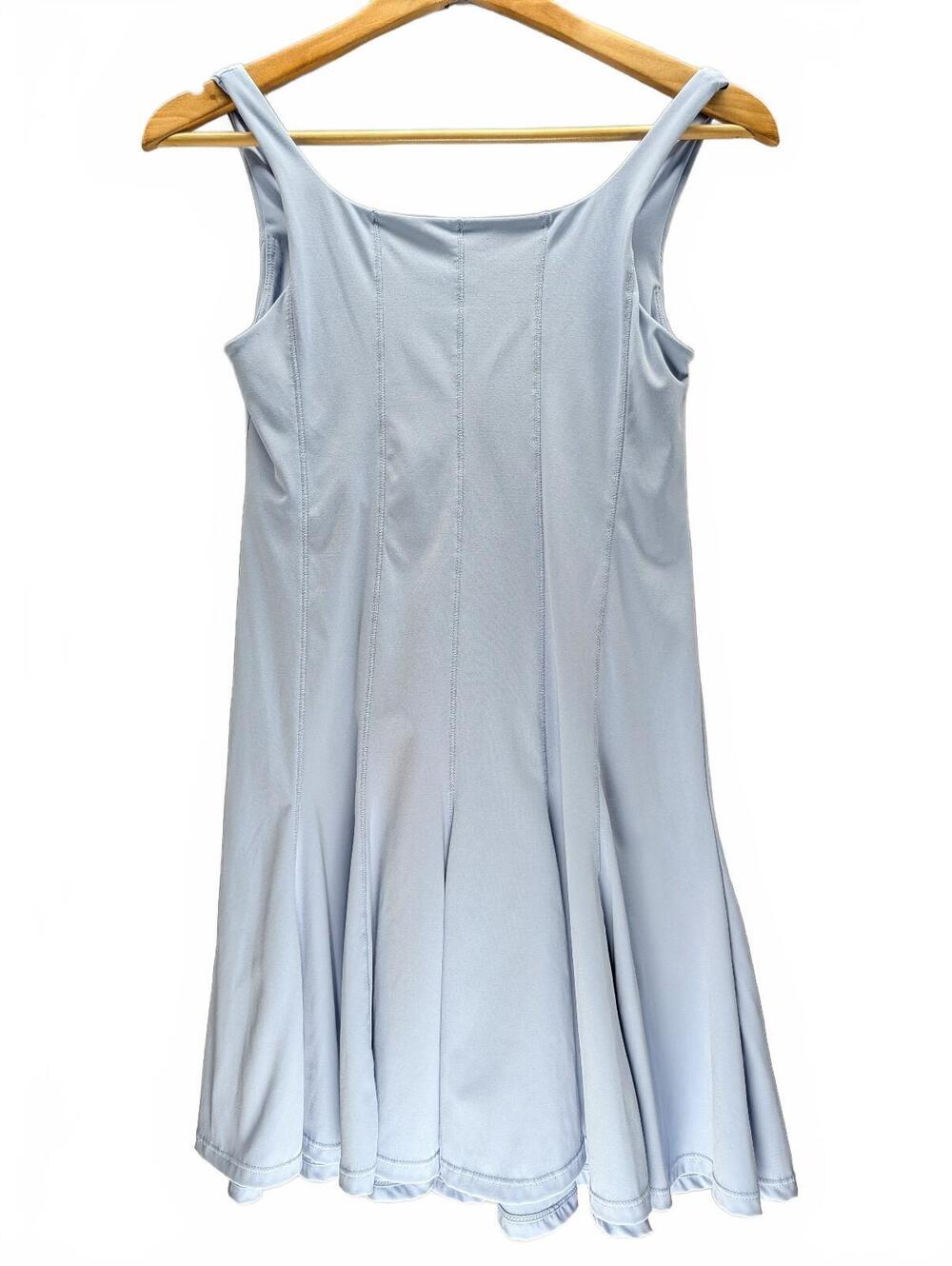 Light Blue Sleeveless Flared Dress with Stretch Fabric